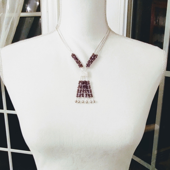 Vintage Sterling Liquid Silver Amethyst Tassel Necklace - Picture 11 of 11